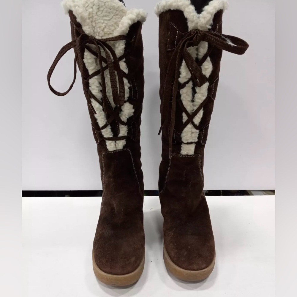 Michael Kors Womens Suede Shearling Lace Up Wedge Boots - Picture 2 of 6